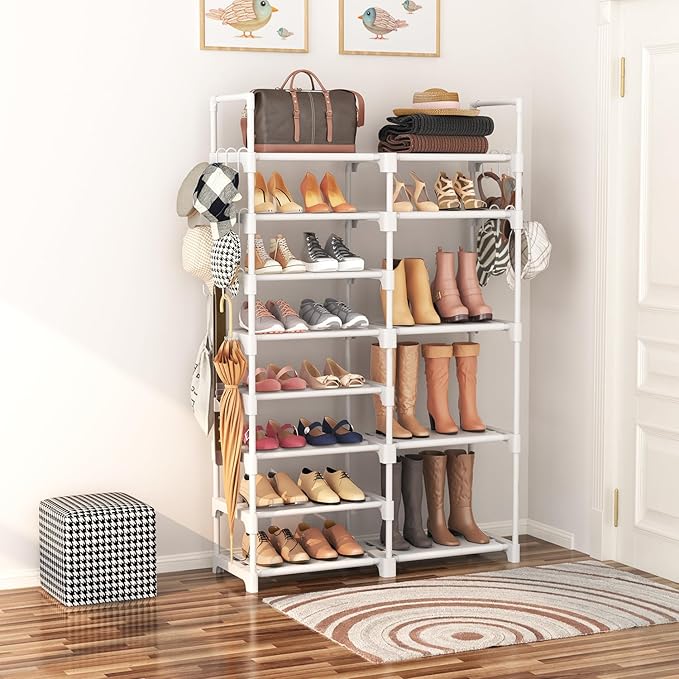 ROJASOP White Shoe Rack, Tall Metal Shoe Rack Organizer