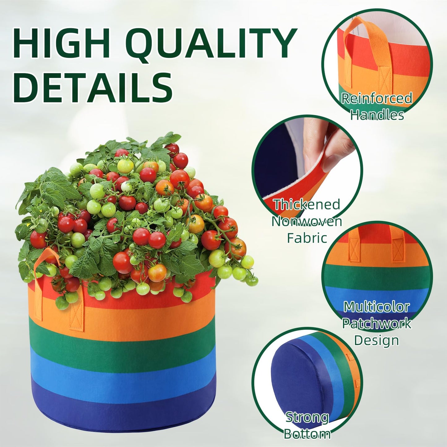 LITLANDSTAR 6 Pack 10 Gallon Grow Bags, Heavy Duty Thickened Colorful Nonwoven Plant Fabric Pots with Handles, Five-Color Tone Garden Plant Bags for Fruits Vegetables Flowers Herb