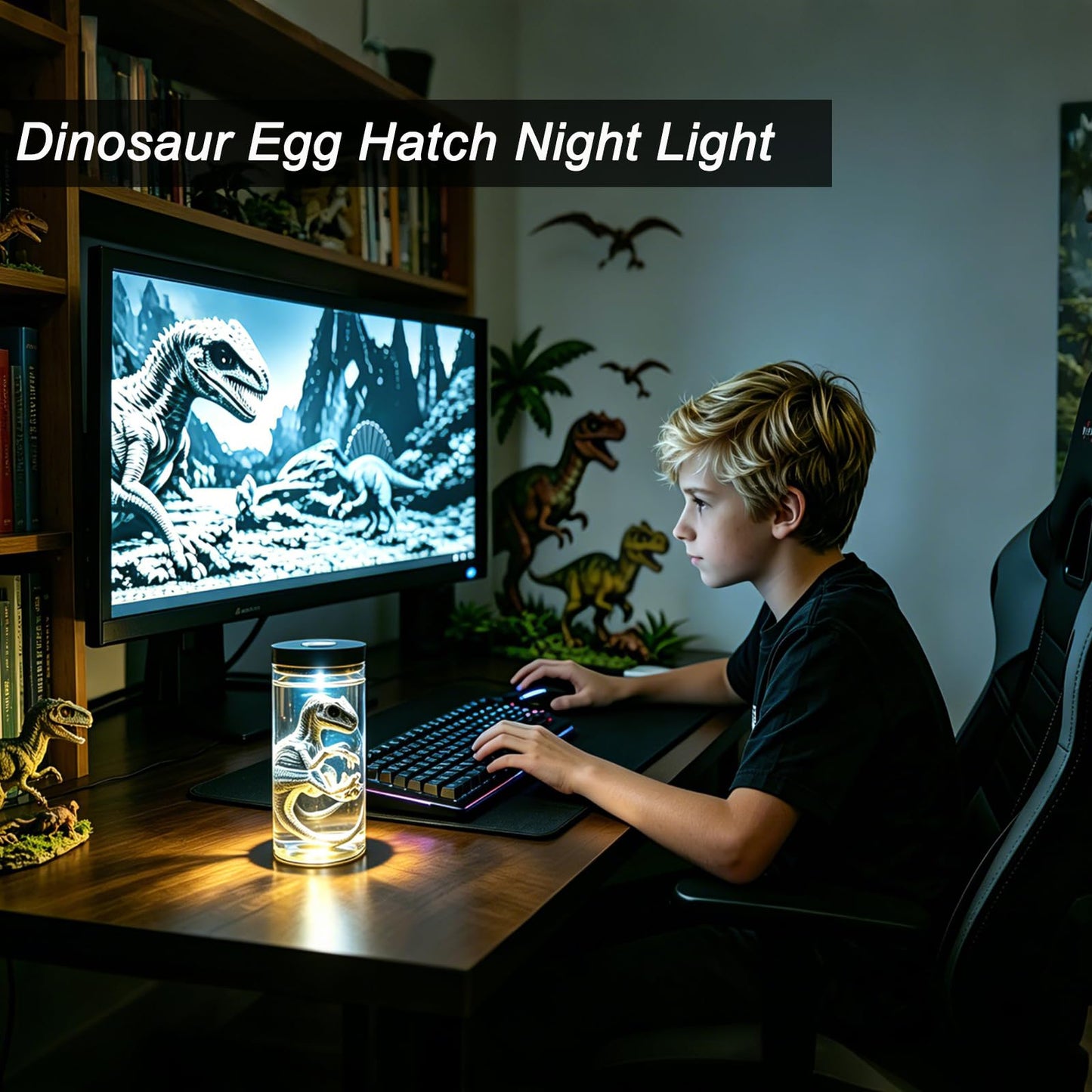 ARTOMIDE Dinosaur Table Lamp Night Light, Creative LED Ambient Lamp, Unique Collectible Figurine Ornament, Perfect Home Bedroom Office Decor & Gift for Dinosaur Lovers（Velociraptor）