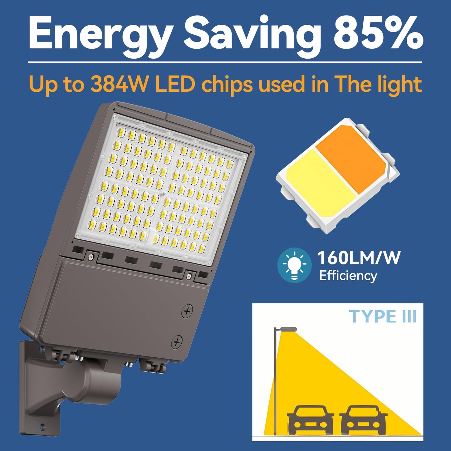 240W LED Parking Lot Light 3Pack: 150/200/240W Selectable, 38400LM 5000K LED Shoebox Light with Arm Mount, LED Flood Lights Commercial Area Lighting for Yard Driveway Stadium Roadways, 100-277VAC ETL