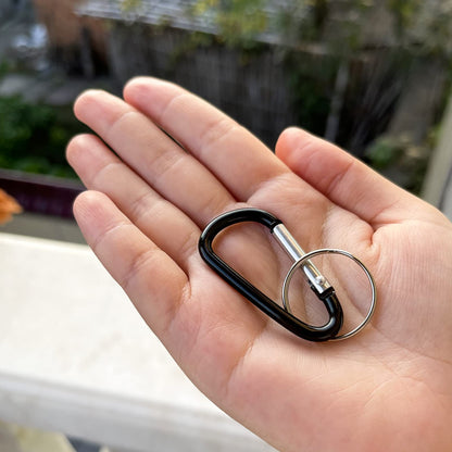 XIECHANEE 30PCS Aluminum Carabiner Clips, 2" D Shape Spring Snap Hooks Carabiner with 30PCS Keyring Keychain Hook, Black