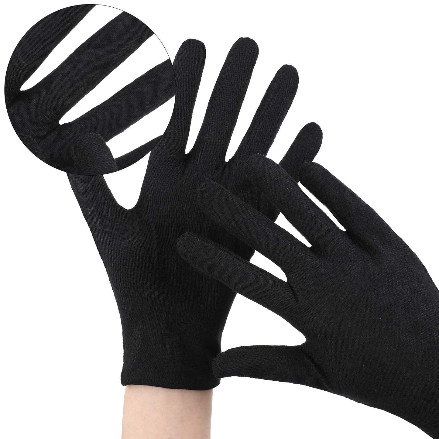 60 Pieces Glove Soft Stretchy Working Glove Costume Reusable Large Mitten for Inspection Photo Jewelry Silver Coin Archive Serving Costume, Cotton Gloves for Women Men Eczema Moisturizing Spa (Black)