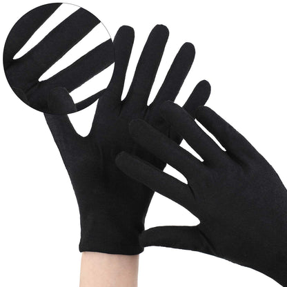 60 Pieces Glove Soft Stretchy Working Glove Costume Reusable Large Mitten for Inspection Photo Jewelry Silver Coin Archive Serving Costume, Cotton Gloves for Women Men Eczema Moisturizing Spa (Black)