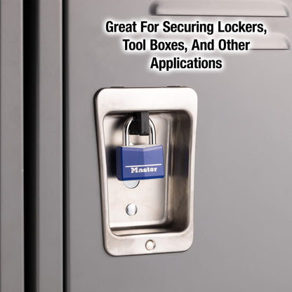 Master Lock Blue Vinyl Covered Aluminum Keyed Padlock, Small Lock for Gym or School Locker can be Used Indoors or Outdoors, 142DCM