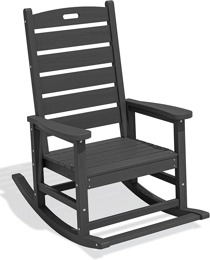 SERWALL Outdoor Rocking Chair, Oversized Rocking Chair with Footrest for Adults, HDPE All Weather Resistant Rocking Chairs for Patio, 350lbs Weight Capacity, Gray