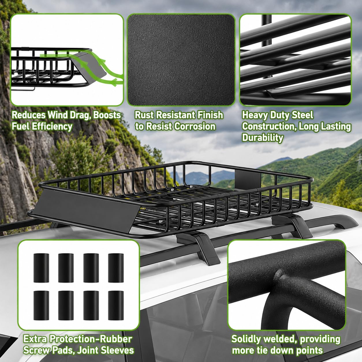 Roof Rack Carrier Basket 51" X 36" X 5" Universal Rooftop Cargo Basket - 200LB Capacity with 15 Cu.Ft Waterproof Bag, Heavy Duty Roof Rack for SUV/Truck/Van Cargo Carrier, Corrosion-Resistant Steel