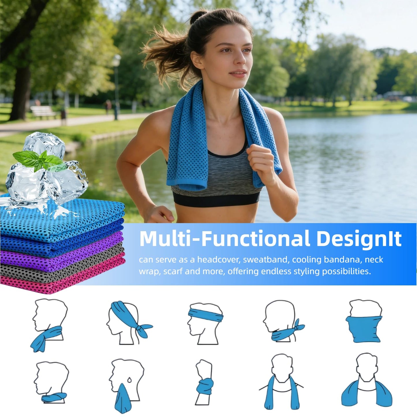 QRYIPGK 5 Pack Cooling Towel 31"x11", Microfiber Gym Towels for Men and Women，Soft Breathable Chilly Towe for Yoga, Running, Workout,Gym, Camping, Fitness, Workout