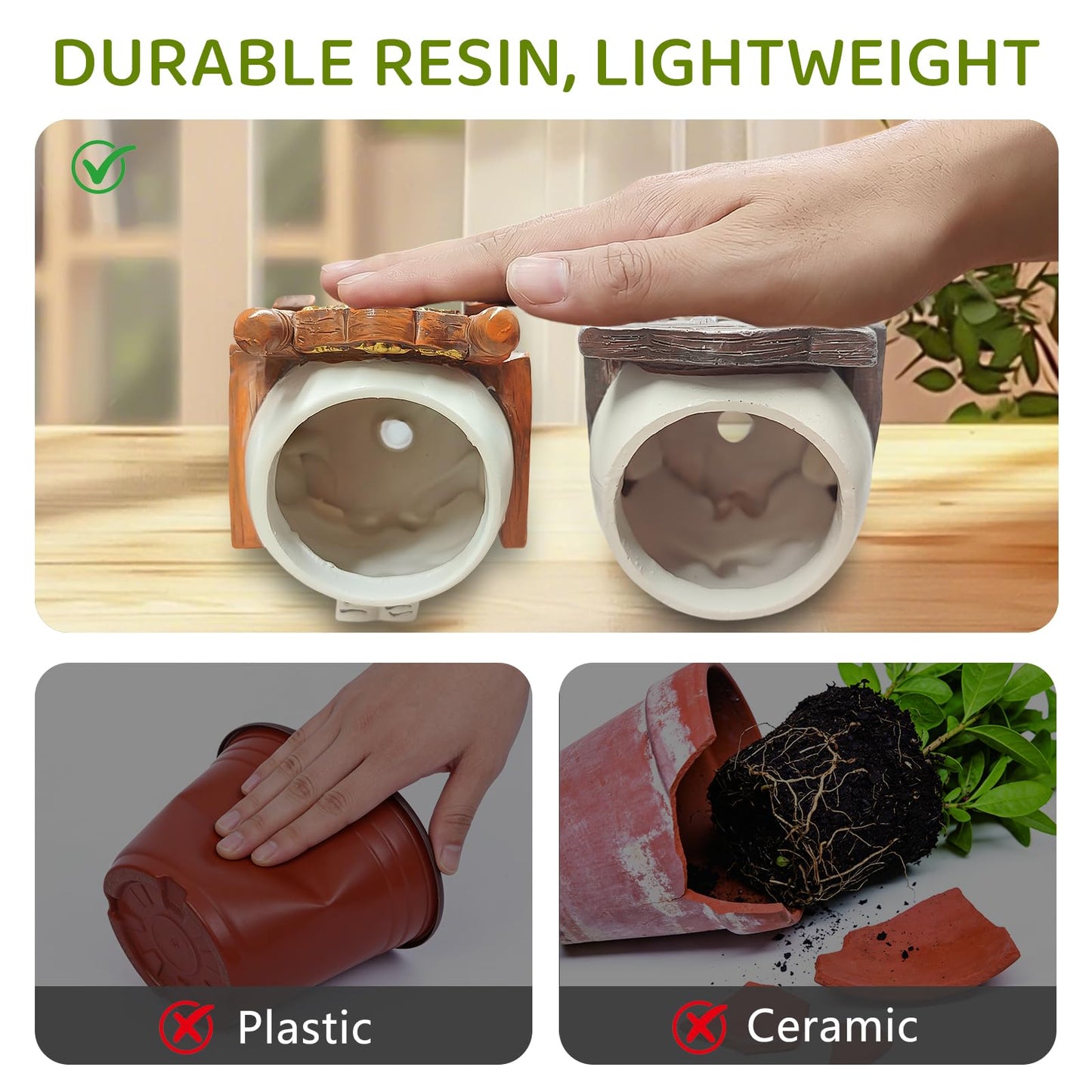 Vorruil 2 PCS Rocking Smily Face Planter Pot, Cute Plant Pots for Indoor Outdoor Plants with Drainage Hole, Unique Flower Succulent Pots Gifts for Father Mother Birthday