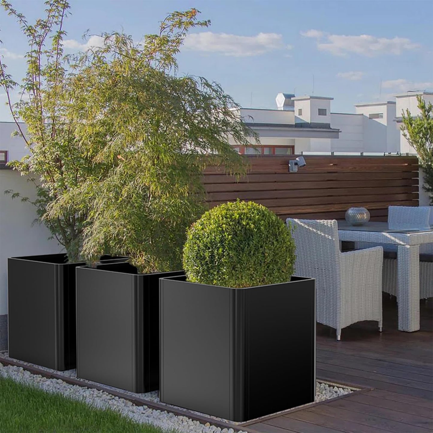 Gardenaire Metal Square Planter Box, Galvanized Steel Planters for Outdoor Plants, 20"x 20"x 21" Black Large Outdoor Planters with Drainage Hole for Porch/Patio/Garden