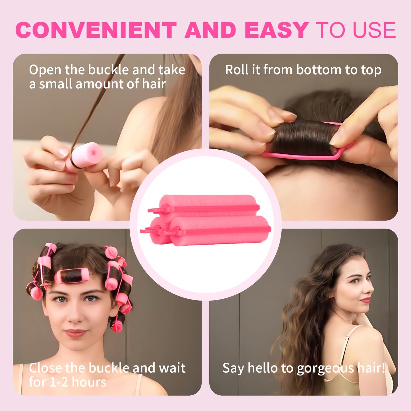 36 Pieces Foam Sponge Hair Rollers - Soft Sleeping Flexible Styling Curlers for Hair Styling (Pink)
