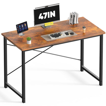 DUMOS 47 Inch Computer Desk for Home Office, Modern Writing Study Table Simple Modern Style for Bedroom Small Space, Large Work Desks with X-Shaped Reinforcement, Wood Brown