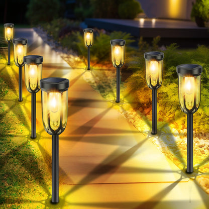 Barleit Solar Pathway Lights 8 Pack, Solar Lights Outdoor Waterproof IP65, Bright Auto On/Off Driveway Patio Light, Solar Garden Lights Landscape Lighting for Walkway Lawn Yard