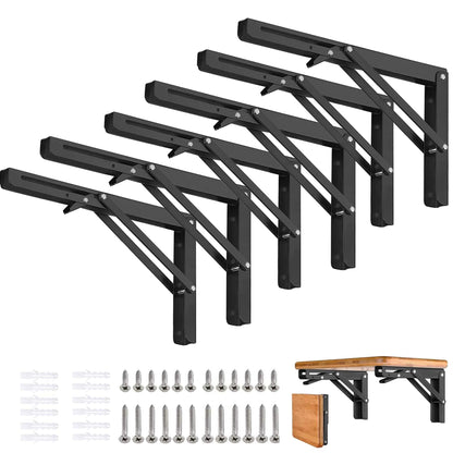 Folding Shelf Brackets - 24 Inch 2 Pcs Heavy Duty Metal Collapsible Triangle Shelf Bracket, DIY Wall Mounted Shelf Bracket, Space Saving for Bench Table