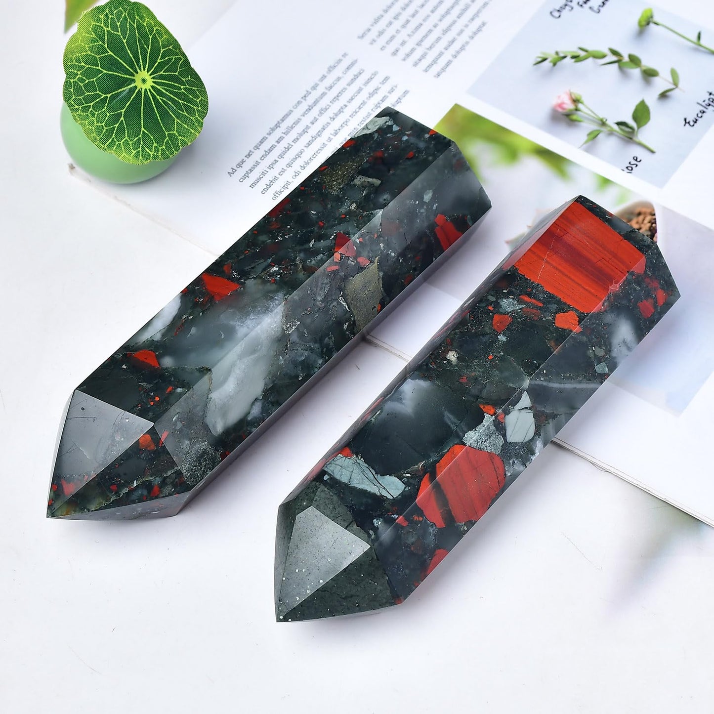 FZBHRO Large Crystal Towers Africa Blood Stone 6 Faceted Quartz Point Obelisk Red Healing Crystal Wand 2.2-2.6 Pound
