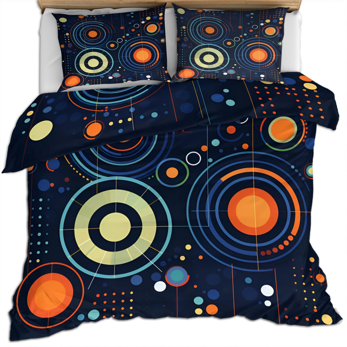 QINYUN Abstract Starry Sky Duvet Cover Queen Size, Solar System Space Bedding Set 3 Piece Bedroom Decor Deep Blue Comforter Cover and 2 Pillow Sham with Zipper Closure