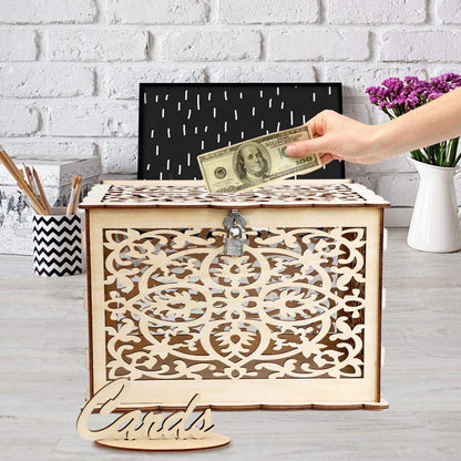 Funyear DIY Rustic Wedding Card Box with Lock, Wooden Gift Card Box Holder Graduation Card Box Money Box for Wedding Reception Deco, Baby Showers, Birthday Party Decorations