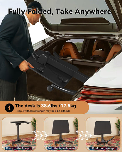 JOY worker Foldable Mobile Standing Desk, Upgraded Height Adjustable Rolling Desk, Max Height 47.6", 90° Tiltable Board & Base, Portable Workstation with Moveable Wheels, Holds Up to 22lbs, Black