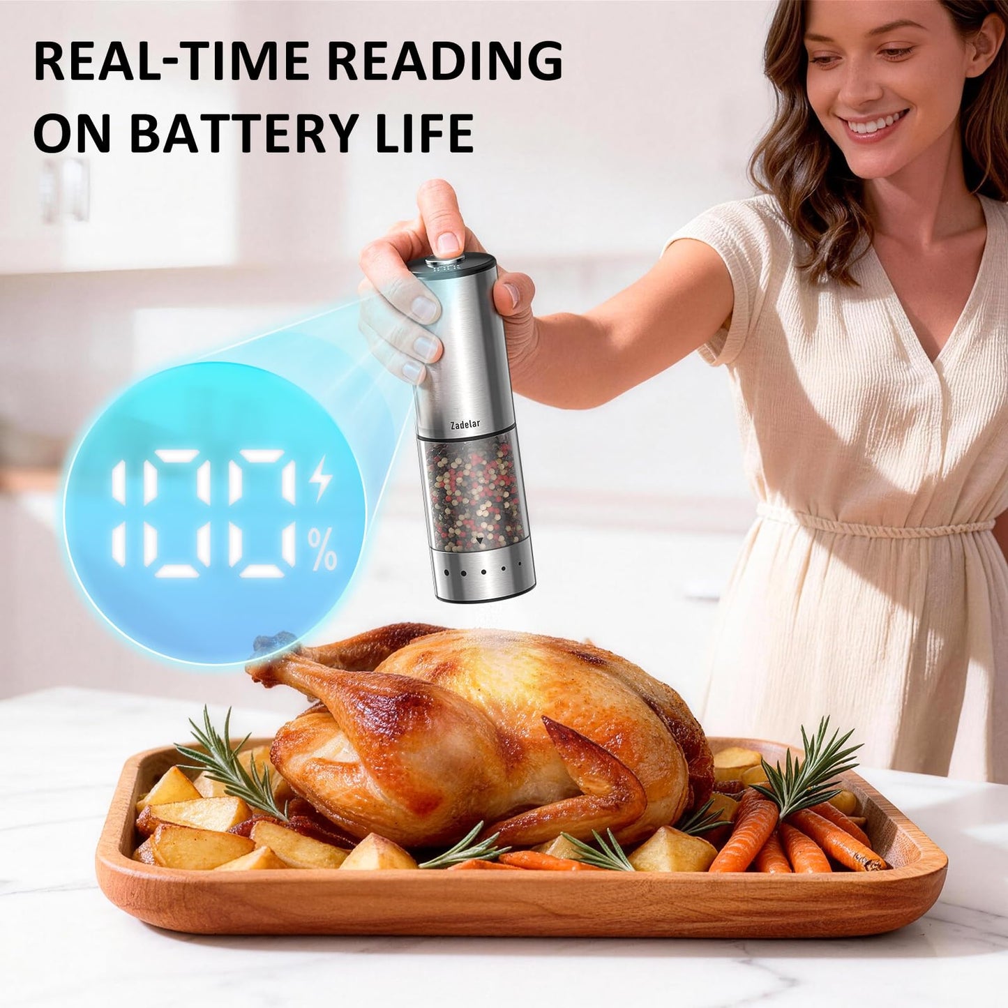 Rechargeable Electric salt and pepper grinder set with Storage Base,Automatic Refillable Salt and Pepper Shakers with LED Display,Upgraded Large Capacity,External Adjustable Coarseness for Mom Gifts