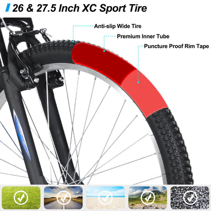 HH HILAND 27 Inch Mountain Bike, Mens Womens MTB with 18 Speeds, High-Tensile Steel Frame, V Brake, Hardtail Bicycle for Adults Blue