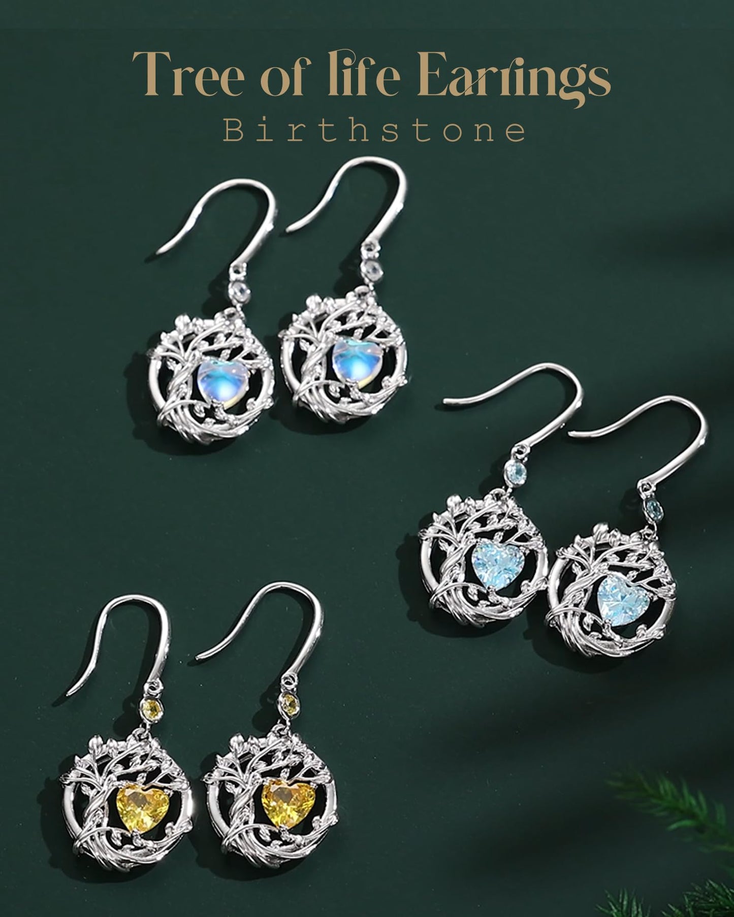 FANCIME Tree of Life Earrings 925 Sterling Silver Dainty Yellow Citrine Dangle Drop Gemstone Earring November Birthstone Fine Jewelry Birthday Mothers Day Gifts for Mom Her Women