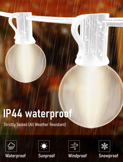 Romasaty 25FT Frosted White Lights G40 Globe Outdoor String Lights Patio Lights with 25 Frosted White Globe Bulbs - White Wire
