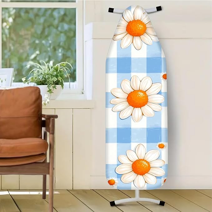 Nuxovilar Blue Gingham with Large Daisies Ironing Board Cover, This Cover Fits