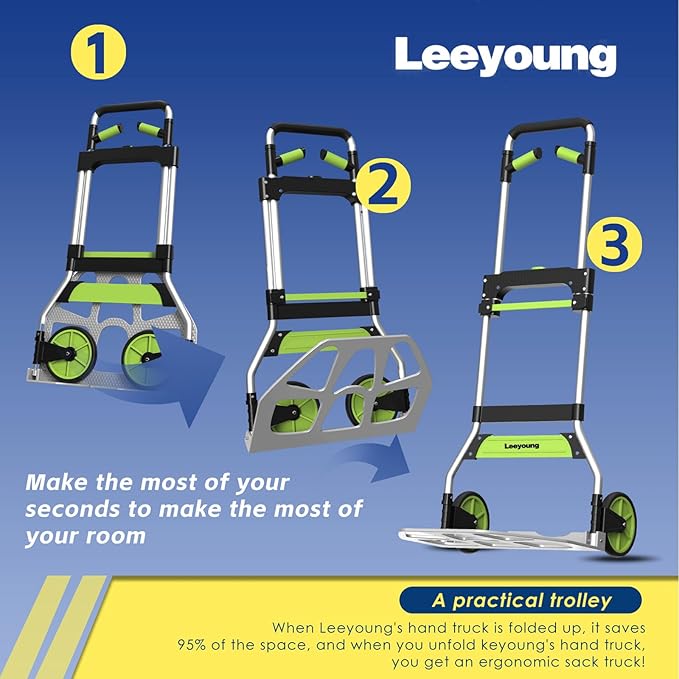 Leeyoung Folding Hand Truck and Dolly, 309 lb Capacity Aluminum Portable Cart