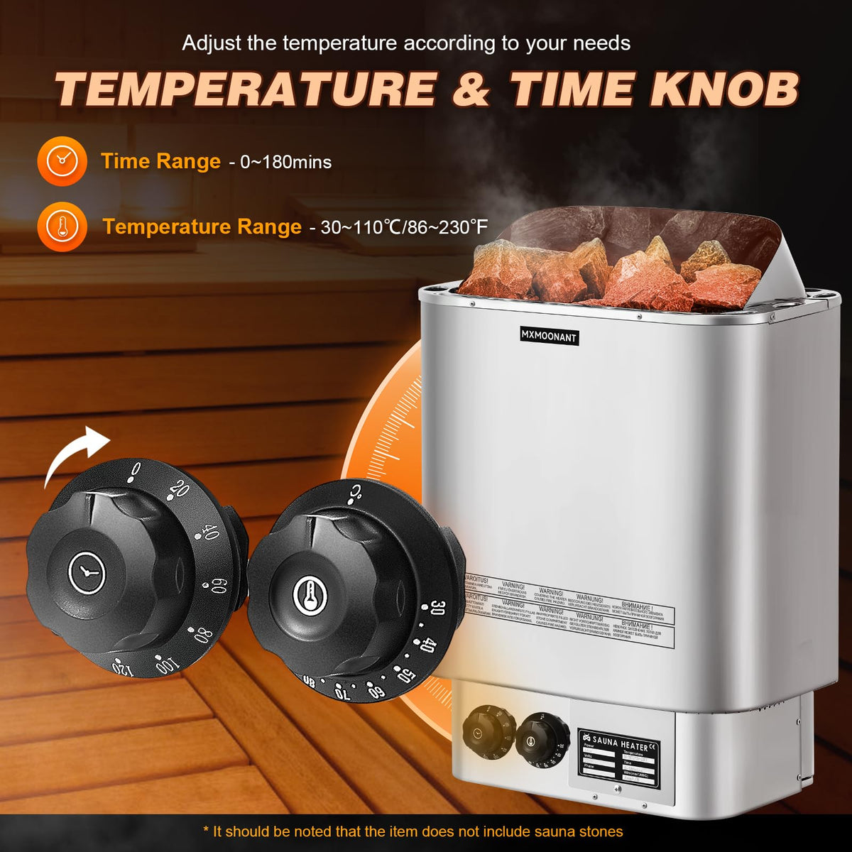 Mxmoonant Sauna Heater, 6KW 220V Electric Sauna Heaters Stove Dry Steam Sauna Bath for Home Hotel Spa Max. 300 Cu.ft with Sauna Hygrothermograph
