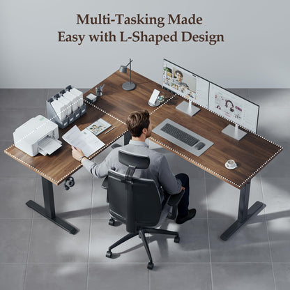 Klicelor L Shaped Standing Desk 73 x 60 Inch, Electric Height Adjustable Corner Desk for Home Office Workstation, Ergonomic Sit Stand Computer Table with Memory Controller, Dark Walnut