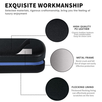 molshine Hard Shell PU Leather Glasses Case,Portable Eyeglass Case for Men Women Girl Travel Study Work (Black)