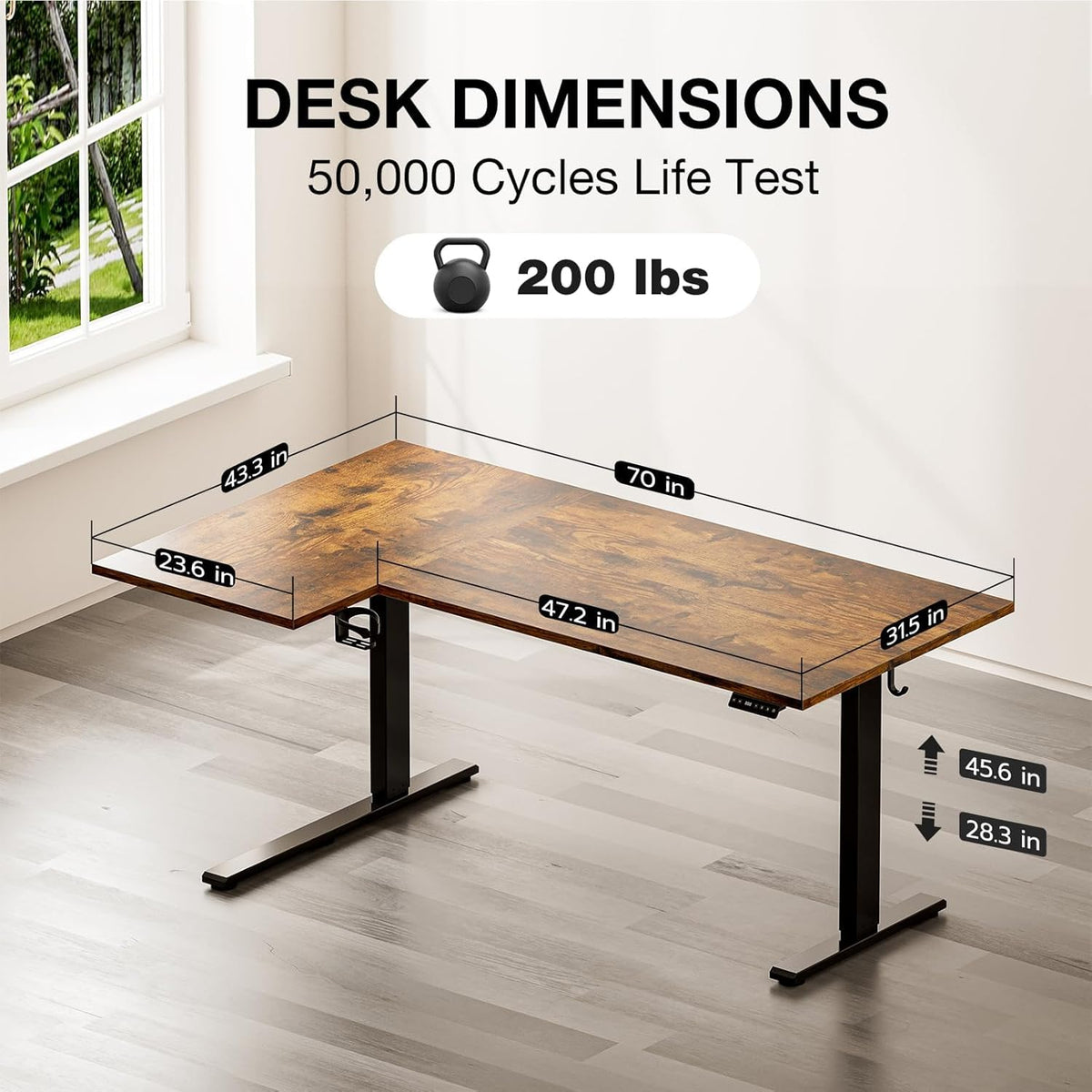 Muvai 71 Inch L Shaped Standing Desk Adjustable Height with Cable Management Tray,Gaming Electric Corner Standing Desk, Sit Stand Computer Table with Reversiable Splice Board, Rustic Brown
