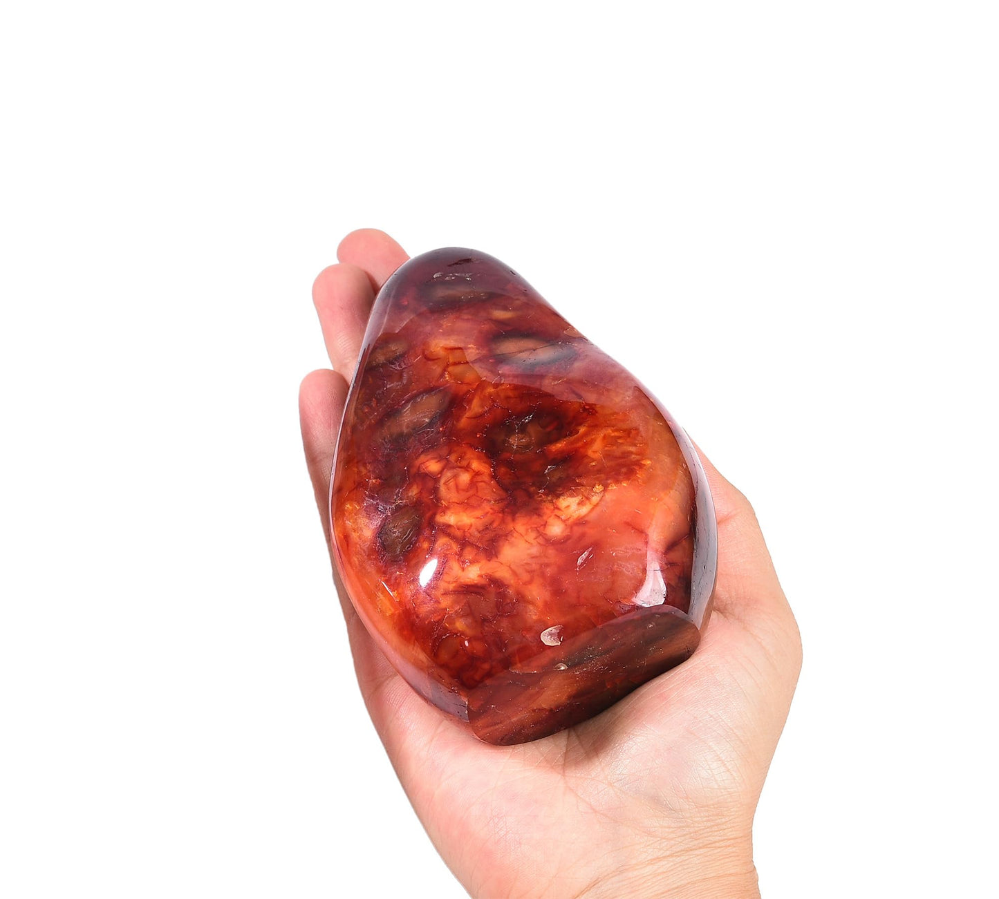AMOYSTONE Single Red Agate Healing Crystal Carved Polished Slab Stone Home Decor, Irregular 1~1.4 LBS