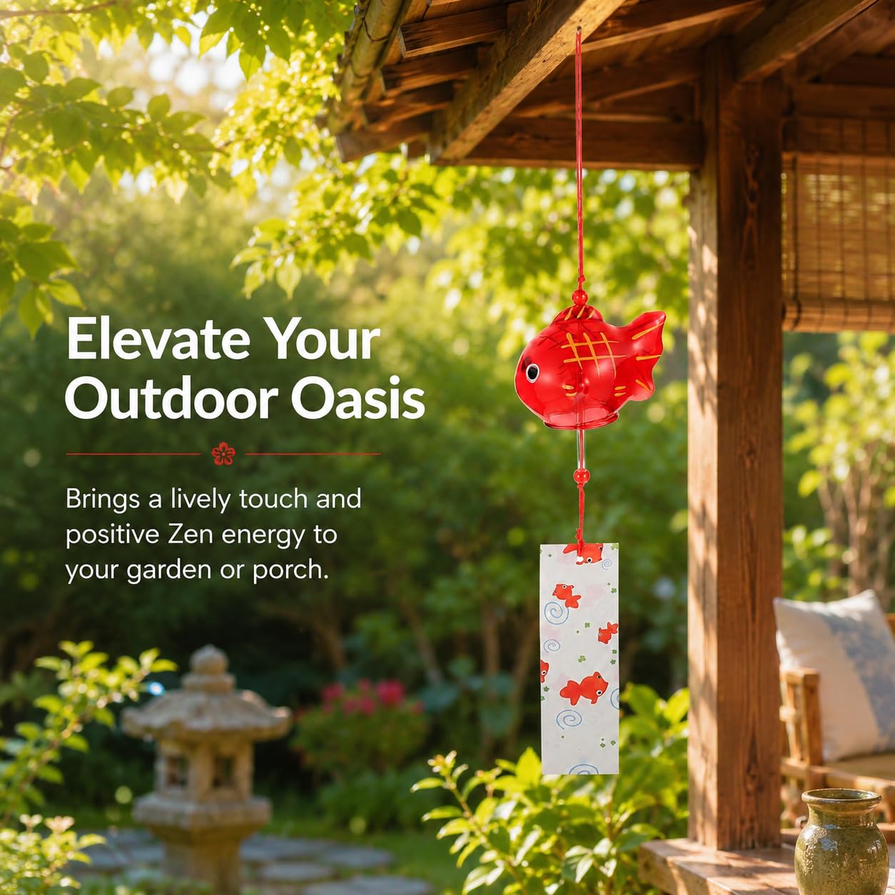 HEMOTON Japanese Wind Chime, Glass Lucky Wind Bell, Glass Windchimes Bells Suncatcher Lucky Feng Shui Hanging Ornament for Indoor Outdoor Patio Home Garden Decor