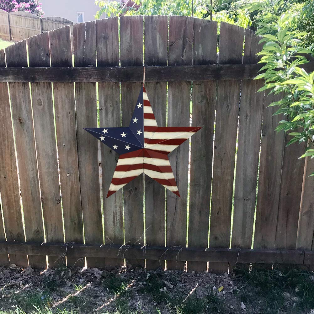 Linfevisi 22 Inch Barn Star Wall Decor Outdoor Patriotic Decorations Hanging Metal Stars American Flag 4th of July Memorial Day Texas Star Wall Art for Western Country Farmhouse Home
