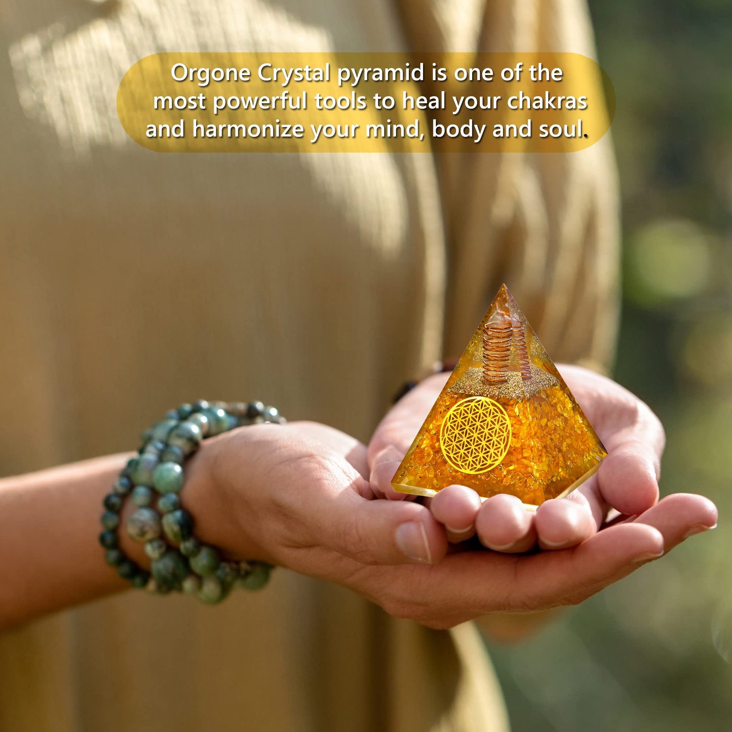 ANAYA AGATE Citrine Orgone Pyramid, Crystal Pyramid for Wealth Prosperity, Orgonite Pyramids for Meditation, Wisdom, Spiritual Growth, Crystals and Healing Stones for Success, Financial Abundance