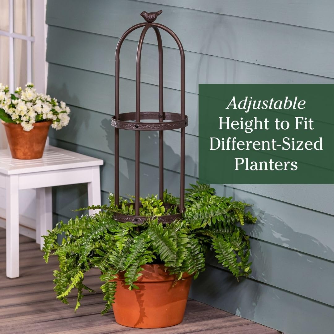 Evergreen 7 Feet Garden Metal Garden Obelisk Trellis for Climbing Plants Outdoor | Indoor Plant Trellis for Potted Plants | Floral Pattern Arch Trellis | Bronze