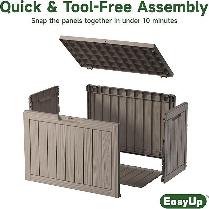 EasyUp 45 Gallon Outdoor Storage Box, Resin Waterproof UV-Resistant Deck Box, Reinforced Stability for Patio, Garden, and Poolside, Striped Gray