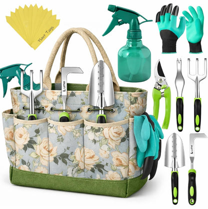 Heavy Duty Gardening Tools - Gardening Gifts for Women, Men, Mom, Dad - Durable, Ergonomic Garden Tools Set (Floral)