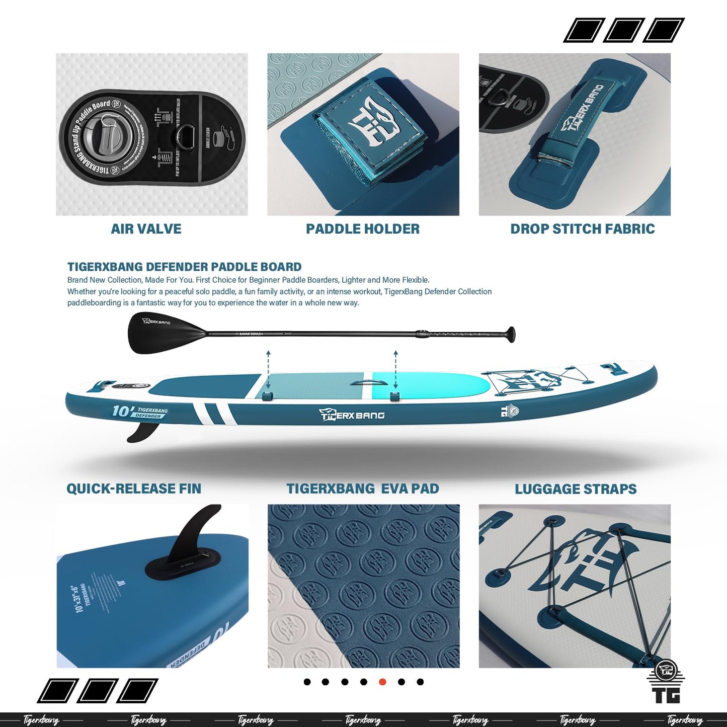 TIGERXBANG Inflatable Stand Up Paddle Boards with Premium SUP Board Accessories, Allround Paddle Boards for Adults/Youth,Defender Collection Blue