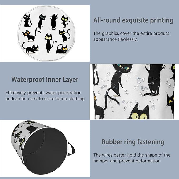 Funny Black Cat Laundry Hamper, Dirty Clothes Laundry Basket