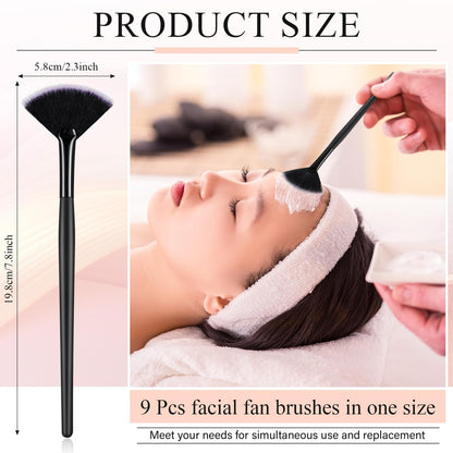 9 Pieces Facial Fan Mask Brushes, Soft Facial Applicator Brushes Tools for Peel Glycolic Makeup for Mud Cream(Champagne)