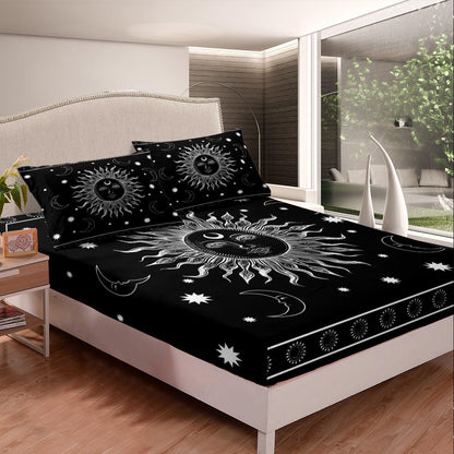 Feelyou Sun and Moon Fitted Sheet Boho Exotic Bedding Set for Kids Boys Girls Teens Decor Bohemian Celestial Bed Sheet Set Black White Hippie Design Bed Cover No Flat Sheet 2Pcs Twin Size