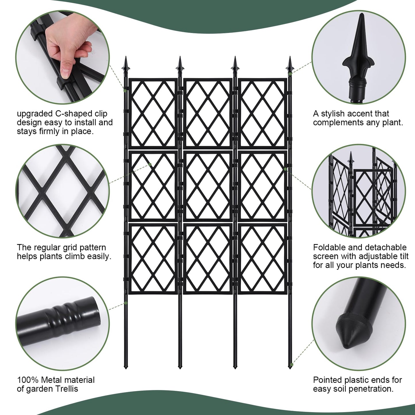 5.25FT Garden Trellis Support Fence,Metal Wall Lattice Climbing Frame for Climbing Plants Outdoor, Black Iron Pipe Fence for Potted Plants Indoor for Ivy Vines Vegetable Flower, Patio, Lawn, Yard