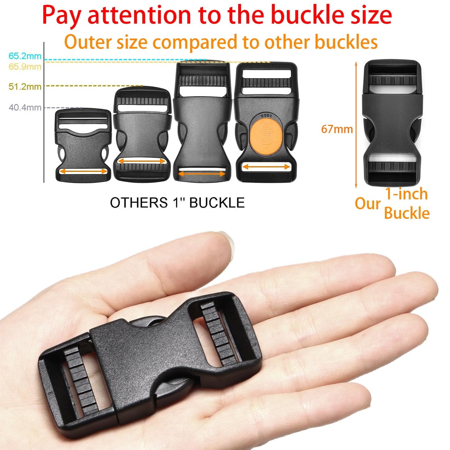 Buckle 1" Wide Inside, Quick Side Release Buckle for 1 inch/25mm Webbing Straps, Heavy Duty Plastic Buckles Dual Adjustable No Sewing Clips for Boat Cover Luggage Strap Pet Collar Backpack Replacement