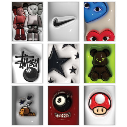Hypebeast Posters Trendy Wall Decor Sneakerhead Room Decor For Teen Boys Room Girl Wall Collage Art Prints Glass Effect Painting 9pcs set 8x10 inch