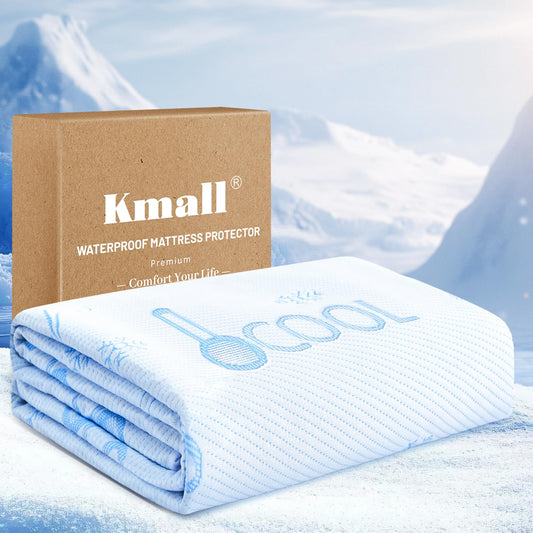 Kmall Cooling Queen Size Mattress Protector - 100% Waterproof & Breathable Cool 3D Air Fabric Bed Mattress Cover, Ultra Soft Noiseless Mattress Pad for 8"-21" Deep Pocket, Machine Washable (White)