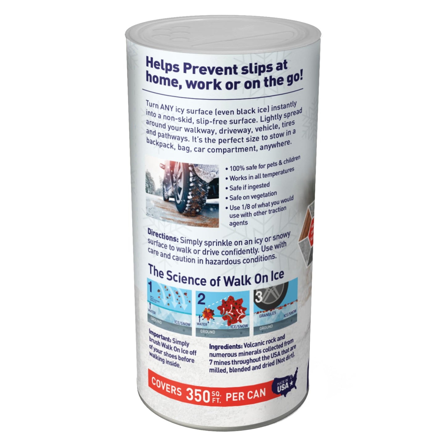 Traction Magic Walk on Ice - Instant Grip for Snow & Ice, Prevent Slips & Falls, Safe for Kids, Pets, & Cars, Unique Mineral Blend, 100% Salt & Chemical Free, 1.75 lb CAN for Walkways & Sidewalks