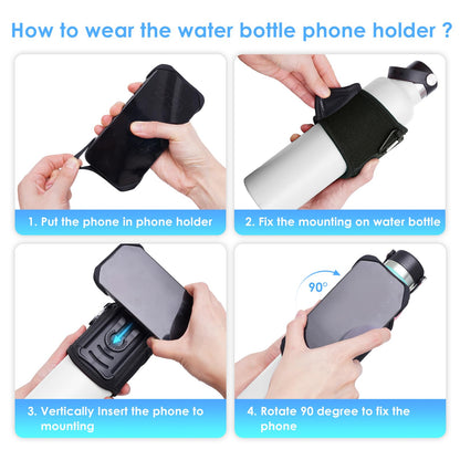 Cikyner Water Bottle Strap, Water Bottle Holder for Mobile Phone 360° Rotatable & Removable Water Bottle Pouch Gym Water Bottle Accessories for 4.5-7'' Mobile Phone & 18-40 oz Water Bottles (G7)