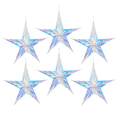 6pcs 15.74 Inch Iridescent Ornament Star Hanging Decorations Hexagon Star Clear Foil Decorative Folding Rainbow Shine Party Ornaments for Bridal Shower Wedding Birthday Frozen Theme Decoration