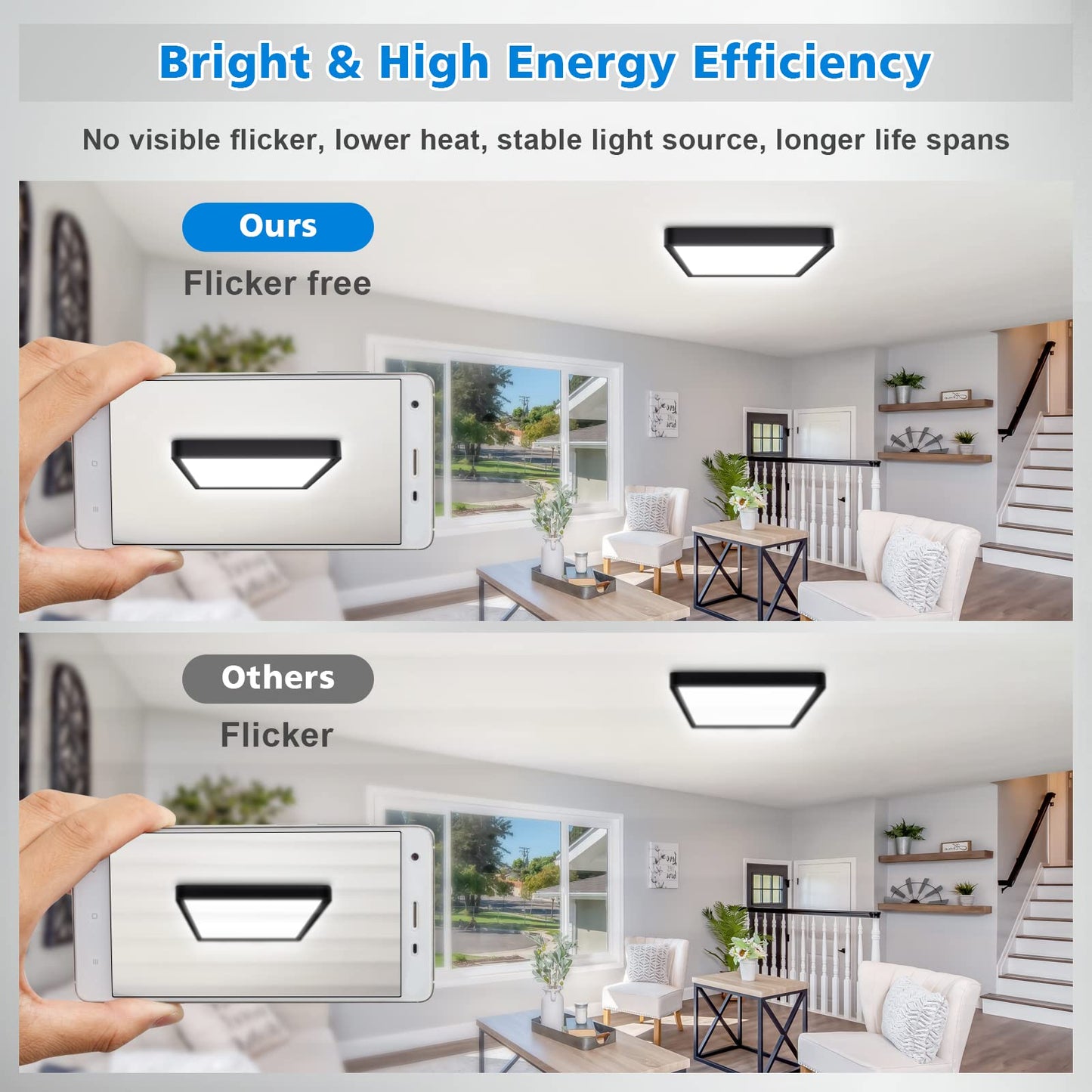 Defurhome LED Ceiling Light,24W 2200LM,150W Equivalent,5000K Daylight White,Waterproof IP54,Flush Square Modern Ceiling Light for Bathroom,Bedroom,Kitchen,Porch,Living Room,30cm(Black)